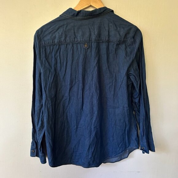 Christopher & Banks Top Womens Large Chambray Blouse Button Front Collared - Picture 8 of 10